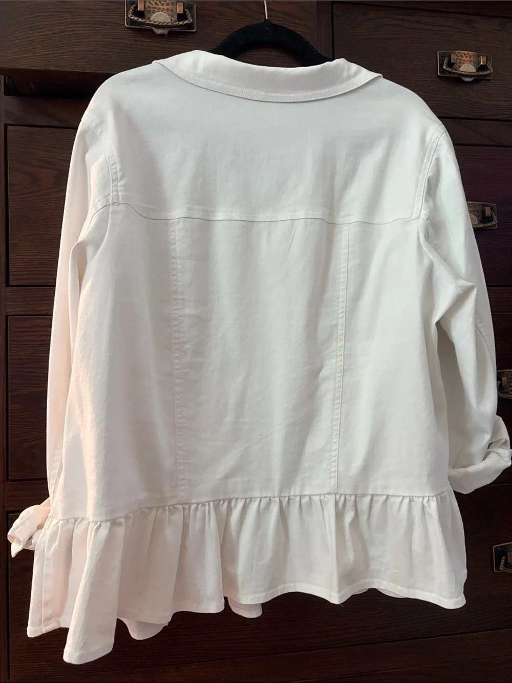 Ruby Rd. White Ruffle-Hem Jean Jacket with Button Front - Picture 5 of 6